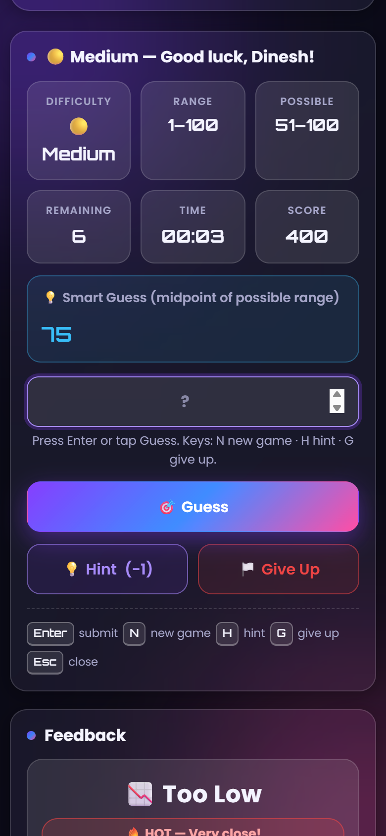Screenshot 2 of Number Guessing